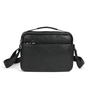 Bolsa de Mensajero de Cuero Genuino Personalizada al por Mayor, Cuero de Vaca Curtido Vegetal, Vintage, Negra, Impermeable para <span class=keywords><strong>Hombre</strong></span>, Bolso de Mano de Cuero de Fábrica - Product Image 1