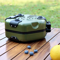 Réchaud à gaz butane double brûleur intégré avec dispositif d'allumage manuel pour camping en extérieur, barbecue, fondue et préparation du thé