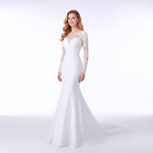 Abito da sposa <span class=keywords><strong>in</strong></span> pizzo <span class=keywords><strong>Tulle</strong></span> semitrasparente con scollo a V lungo strascico abito da sposa abito da ballo materiali per feste di nozze - Product Image 1