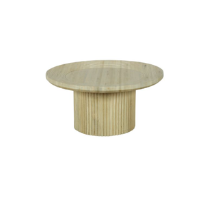 Table basse ronde élégante en bois d'acacia massif avec dessus finement sculpté et base cannelée Décoration de meubles de salon portable - Product Image 1