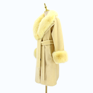 Abrigo Largo de Piel de Oveja Auténtica con Forro de Piel de Zorro de Lujo para <span class=keywords><strong>Mujer</strong></span>, Chaqueta de Lana de Cordero Cálida de Invierno de <span class=keywords><strong>Moda</strong></span> QIUCHEN QC21157 - Product Image 2