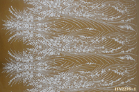 HY2278 Offre Spéciale blanc français broderie lourde 3d perles perlées dentelle avec paillettes tissu