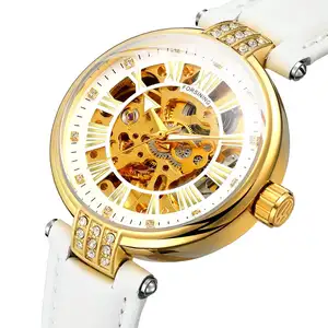 2024 Trung Quốc bán buôn thương hiệu Forsining phụ nữ Đồng hồ sang trọng tự động Skeleton da chính hãng cổ tay xem