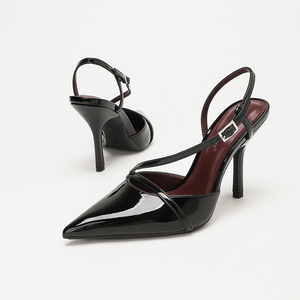 Vente en gros de chaussures à talons aiguilles pour femmes, en cuir verni découpé, à bout pointu, à bride arrière, personnalisées, pour occasions formelles et soirées - Product Image 4