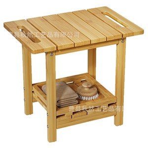 Taburete de baño de madera Qiu Ran, color madera natural, con estante de almacenamiento para uso en la ducha del hogar. - Product Image 5