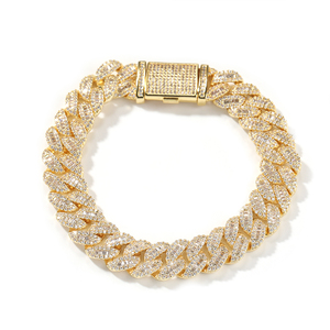 Uwin Nuevo Estilo Cadena Cubana de 12mm con Circonitas, Chapado en Oro, Conjunto de Joyería de Pulsera y Collar, Dos Tonos, Tres Tonos, Joyería Hip Hop - Product Image 5