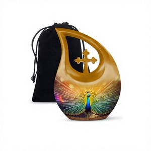 Hermosa urna cruzada de cremación de pavo real para adultos para cenizas humanas, urna decorativa de recuerdo con bolsa de terciopelo gratis - Product Image 1