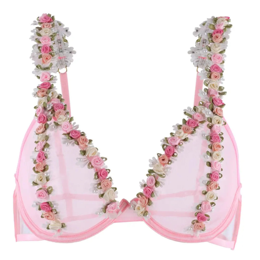 2024 ODM/OEM Factory direct sales Ladies' underwear sets decorated with flower strips sexy lingerie for women Bra & Panty Sets