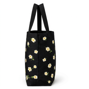 Custom Logo Eco Friendly Recycled Floral Design <b>Black</b> Organic Cotton Canvas Grocery Carry <b>Tote</b> Shopping <b>Bag</b> for Grocery - Product Image 3