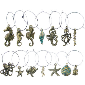 Ocean Themed Bronze Metal Wine Glass Rings 20-40Pcs Sea Life Charms For Birthday Party Table Decorations - Product Image 2