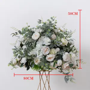 Fournitures de décoration de mariage arrangement floral en soie artificielle blanc rose boule de fleurs de table pièce maîtresse de fleurs
