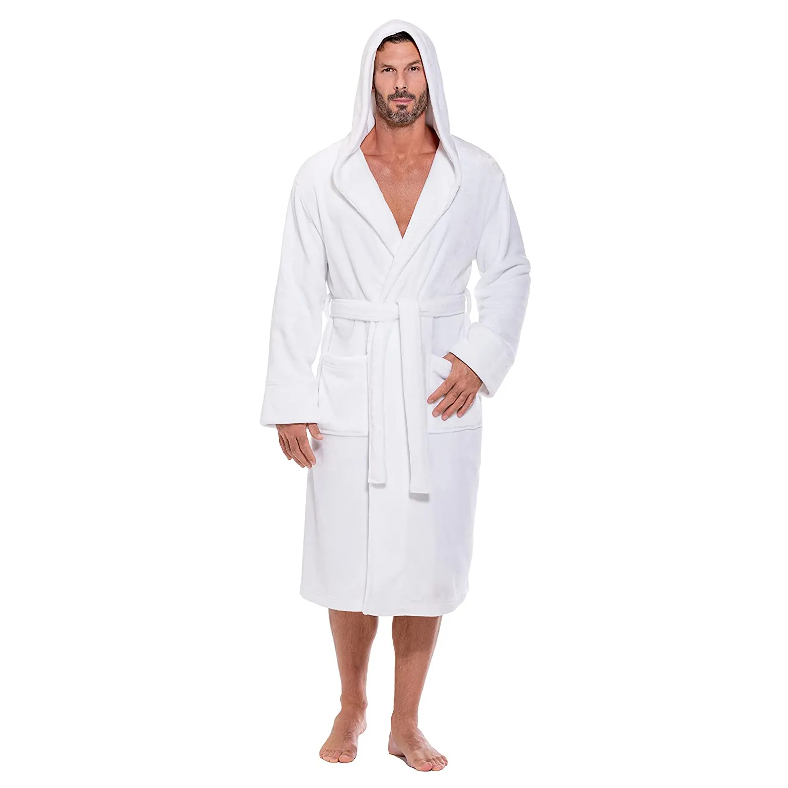 Wholesale 100% Polyester White Men Nightshirts Sleepwear Luxury Super Soft Bath Robe Custom Men Bathrobe