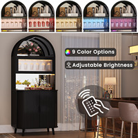Nouveau design 2026 : Meuble bar à vin en bois en forme d'arche avec grand espace de rangement, 9 options de couleur et LED à luminosité réglable