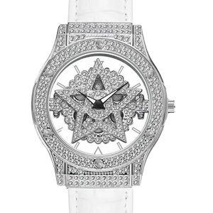 Montre à quartz pour homme à motif étoile, bracelet en cuir entièrement orné de cristaux - Product Image 1