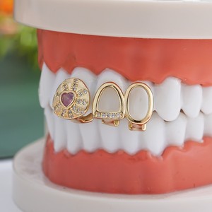 Hip Hop Grillz Heart Shape Rhinestone Inlay Unisex Party Jewelry <b>Set</b> - Product Image 3