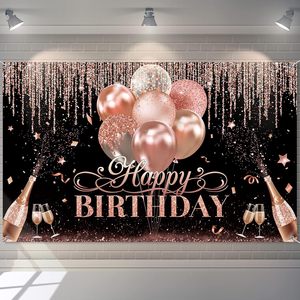 Fondo <span class=keywords><strong>de</strong></span> <span class=keywords><strong>Cumpleaños</strong></span> para Mujeres y Niñas, Negro, Plateado, Oro Rosa, Decoración con Lentejuelas, Fondo para Fotografía <span class=keywords><strong>de</strong></span> Baby Shower - Product Image 1