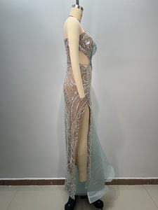 A10325 Migugarment высококачественные платья с вышивкой бисером и стразами, кружевные вышитые платья с высоким разрезом без рукавов, платья для выпускного вечера - Product Image 5