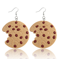 Pendientes de Resina con Forma de Galleta de Chocolate Redonda Mordida, Joyería Divertida para Fiestas, Pendientes de Plástico con Forma de Galleta de Frijol Rojo, Juguete de Comida, 2026