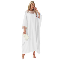 Robes longues élégantes grande taille pour femmes, style européen et américain, été 2026, en polyester, à manches chauve-souris, broderie de sequins et pompons