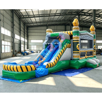 Château gonflable de qualité commerciale et toboggan aquatique double sur le thème des toxines, combo toboggan aquatique avec piscine pour fêtes et usage scolaire