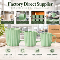 Ensemble de tasses en céramique à nervures verticales, 3 tailles, couleur pastel, tasse à café, logo personnalisé, cadeau, tasse à boire en porcelaine, vente en gros