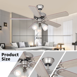 Quạt trần trang trí có đèn, kiểu cổ điển retro, phòng khách, văn phòng tại nhà, màu niken mờ, dây kéo - Product Image 6