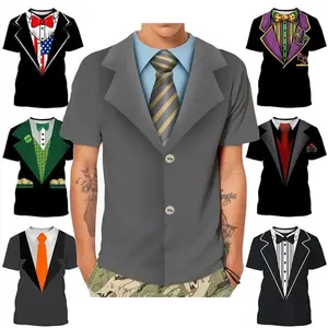Sommermode lustiger gefälschter anzug T-Shirt für Herren 3D Volldruck Tuxedo-Bogen Krawatte T-Shirt Herren Kurzarm Übergröße Tees Streetwear