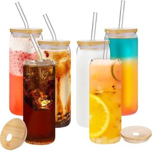 Gobelet à vin en verre borosilicate transparent moderne et durable avec couvercle en bambou et paille simple - Product Image 4
