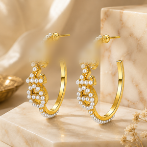 Custom Logo Available Exquisite Design Cute White Pearl Decorated Greek Sorority Delta DST 1913 Soror <strong>Jewelry</strong> Hoop <strong>Earrings</strong> - Product Image 1