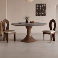 Mesa de Comedor Redonda de Piedra Sinterizada de Lujo con Base Giratoria, Pedestal de Madera Resistente a los Arañazos para Comedor