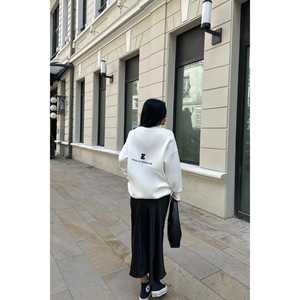 <b>White</b> Oversize Silk <b>Sweatshirt</b> <b>for</b> <b>Women</b> Ladies Girls Hooded Zip Collar Embroidered Letter Design XS Size Light <b>for</b> Autumn - Product Image 1