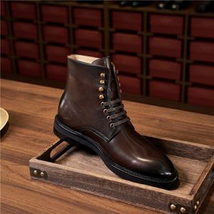 Men's Business Casual High-Top Lace-Up Square Toe <b>Leather</b> Upper Patchwork <b>Boots</b>-Lightweight Anti-Slip Breathable Moto <b>Work</b> <b>Boots</b> - Product Image 6