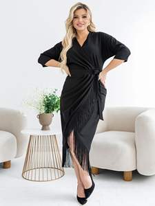 Nouvelle robe en satin unie pour femmes, automne-été, grande taille, simple, amincissante, anti-âge, impression numérique, robe midi - Product Image 2