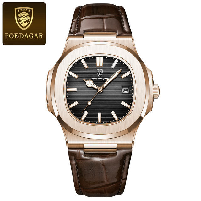New POEDAGAR 613 Leather Luxury Watch Business Male Clock Luminous Date Stainless Steel Square Quartz Men Watch Reloj