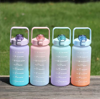 Bouteille d'eau de sport de grande capacité de 2 litres de couleur dégradée bouteille de voyage en plastique givré 2000ML bouteille à boire
