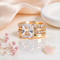 Ensemble de bagues empilables en zircone cubique taille princesse 3 en 1, plaqué or 18 carats, en laiton, pour mariage et fiançailles, pour femmes