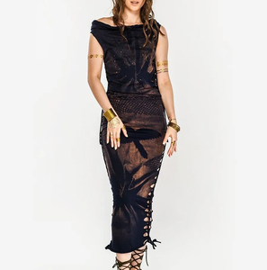 Robe de soirée mi-longue moulante pour <span class=keywords><strong>femme</strong></span>, style vintage égyptien, asymétrique à une épaule, en maille tissée avec imprimé numérique, à lacets latéraux, motif <span class=keywords><strong>aigle</strong></span> – Grande Vente - Product Image 1