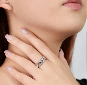 Yellow <b>Gold</b> Plated Moissanite <b>Cocktail</b> <b>Ring</b> Round Brilliant Cut Pave Setting Geometric Design Luxury Unisex Jewelry - Product Image 6