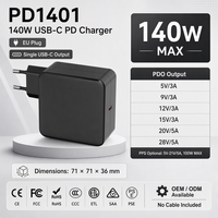 Cargador de 140W GaN PD3.0 PPS con Protección OTP, Adaptador de Corriente USB-C Único con Enchufe Fijo para EE. UU., Carga Rápida para Laptop, Tablet y Teléfono