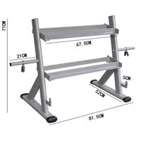 Support de rangement double niveau en acier HV 3-en-1 pour salle de sport à domicile, support pour haltères hexagonaux, barres et plaques de poids, noir et argent, vente chaude