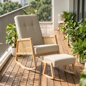 Sofá de un solo asiento de lino de madera maciza de diseño moderno nórdico, silla, balcón, tela reclinable, balancín de ocio para dormitorio - Product Image 1