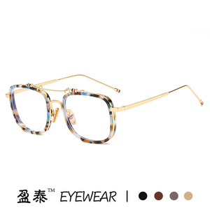 New Retro Double Bridge Anti Blue Light Glasses Silver Square Frame Full Framework Plastic Metal <b>PC</b> Lens Plano Lenses Korean - Product Image 5