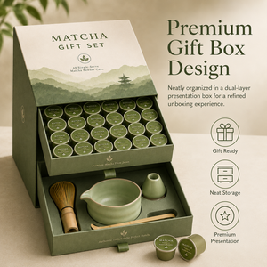 Juego de 48 tazas individuales de <span class=keywords><strong>té</strong></span> <span class=keywords><strong>Matcha</strong></span> Longjing en polvo, con cuenco de cerámica, batidor de bambú, cuchara, soporte y caja. Venta al por mayor, OEM, privado, <span class=keywords><strong>té</strong></span> en hojas. - Product Image 1
