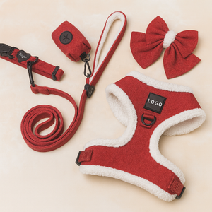 Pas de traction personnalisé rouge rose couleur <span class=keywords><strong>polaire</strong></span> chien de compagnie Arnes collier laisse arc ensemble en gros Non Stop doublé rembourré Sherpa harnais - Product Image 2