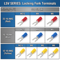 Terminali a Forcella con Blocco di Sicurezza Serie LSV 22-10 AWG, Connettori a Crimpare Isolati in Rame Stagnato Opaco, Misure M3.5 M4 M5 M6