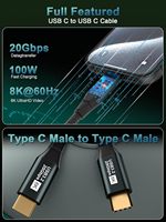 8K 60Hz 20Gbps USB 3,2 Gen 2 100W 20V 5A Carga rápida Tipo-C Transferencia DE DATOS Cable de audio y video para teléfonos móviles Monitor