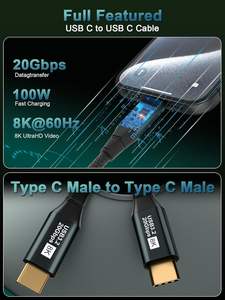 8K 60hz 20Gbps USB 3.<span class=keywords><strong>2</strong></span> 세대 <span class=keywords><strong>2</strong></span> 100W 20V 5A 고속 충전 Type-C 데이터 전송 오디오 비디오 케이블 휴대 전화 모니터 - Product Image 4