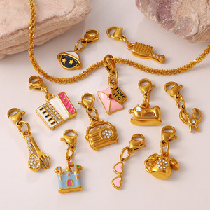 Colgantes pequeños de joyería chapados en oro de 18K con retención de color, con diseños de Castillo de dibujos animados, Cámara y Planeta, con cierre de langosta, para DIY de collares y pulseras - Product Image 2