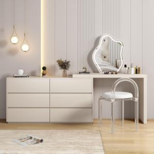 Coiffeuse de luxe <span class=keywords><strong>en</strong></span> bois pour chambre Vanité Table de maquillage et miroir Coiffeuse Style crème <span class=keywords><strong>Commode</strong></span> avec lumière LED - Product Image 5