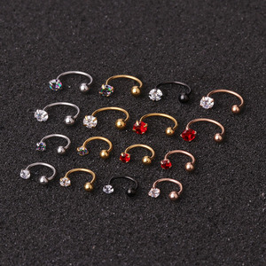 Wholesale Non-Piercing C-Shape Stainless Steel Nose Ear Cartilage <b>Clip</b> On Earrings with Crystal Ball End Studs - Product Image 4